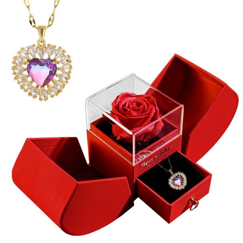 Gift for Women Eternal Rose Gift Box /w Heart Necklace I Love You To The Moon and Back Flower Jewelry Box for Valentine Wedding Gift for Women Eternal Rose Gift Box /w Heart Necklace I Love You To The Moon and Back Flower Jewelry Box for Valentine Wedding