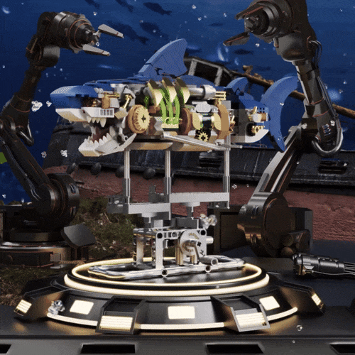 Mechanical Shark Building Set with Display Stand and Lights (2)